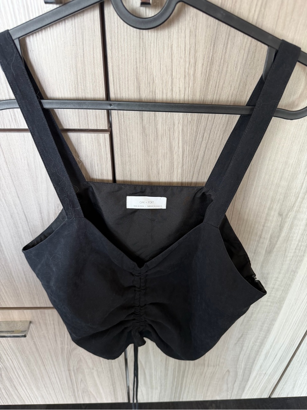 OAK + FORT Black Ruched Drawstring Crop Cami